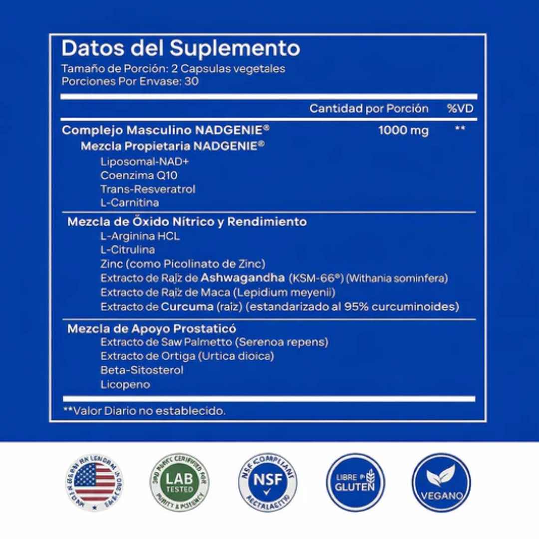 SELERD NAD+ For Men Complex (60 Cáps) – Vitalidad Masculina Total ⚡