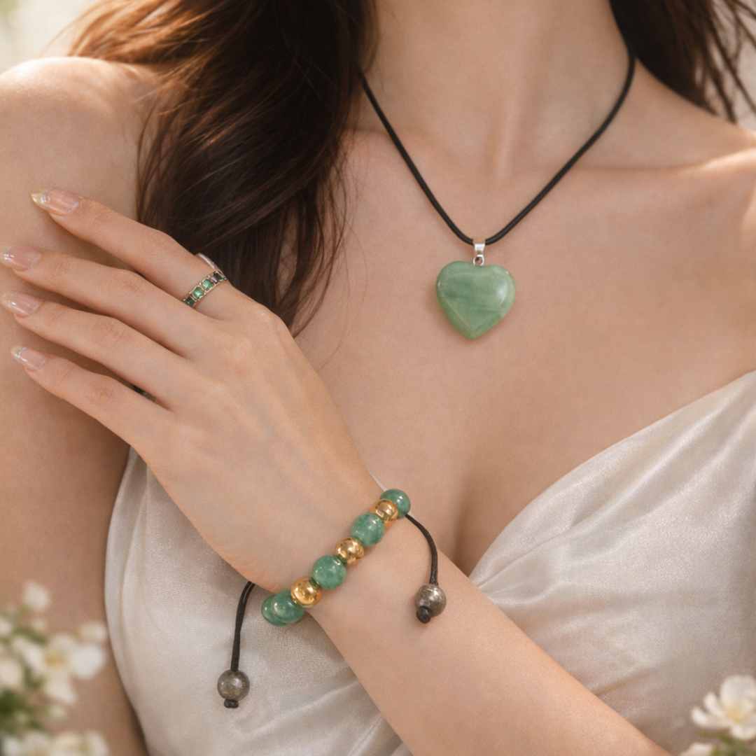 Combo Pulsera Aventurina + Colgante Corazón Jade