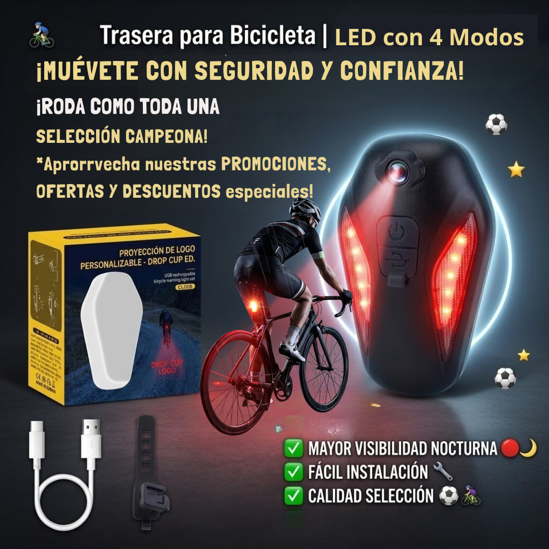 Luz Trasera Proyectora LED con 4 Modos 🚴 Estilo único · Visibilidad máxima